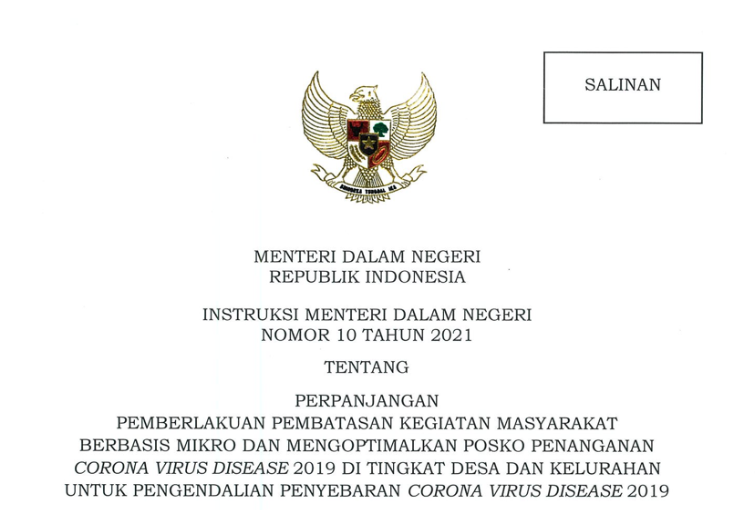 Mendagri Terbitkan Instruksi Pelaksanaan PPKM Mikro di 30 Provinsi